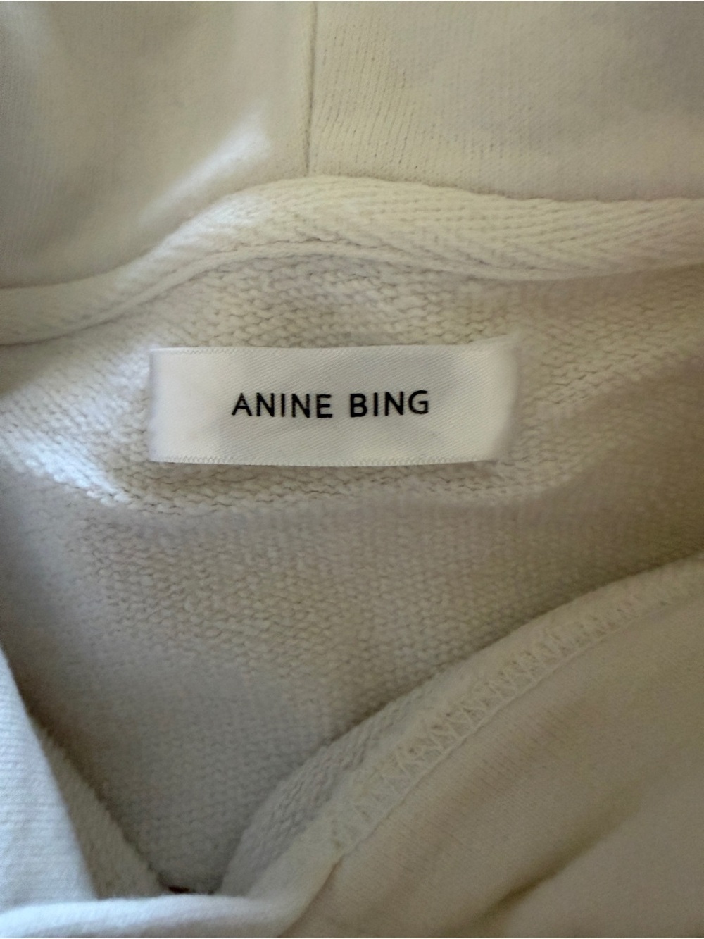 Anine Bing Ivory Cropped Hoodie with Black Drawstrings - Picture 2 of 3